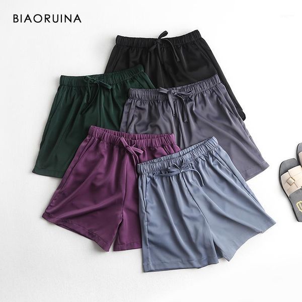 

biaoruina women's solid color all-match basic shorts female elastic high waist casual everyday shorts summer 2021 new arrival1, White;black