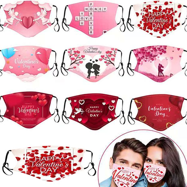 

2021 valentine's day style printed cotton couple mask, washable, insert pm2.5 filter, adjustable dust cloth mask