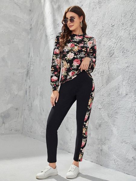 

floral print pullover & leggings c6cb#, White