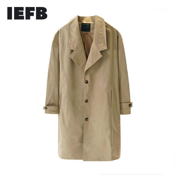 

men's trench coats iefb /men's wear 2021 autumn fashion loose coat casual large size windbreaker trend handsome o vercoat long 9y8, Tan;black
