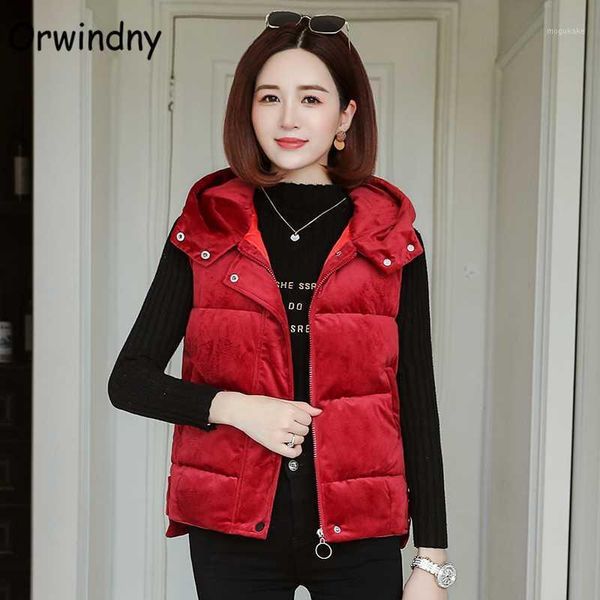 

orwindny velvet vest women sleeveless jacket coat women slim fashion warm vest hooded thickening warm short waistcoat1, Black;white