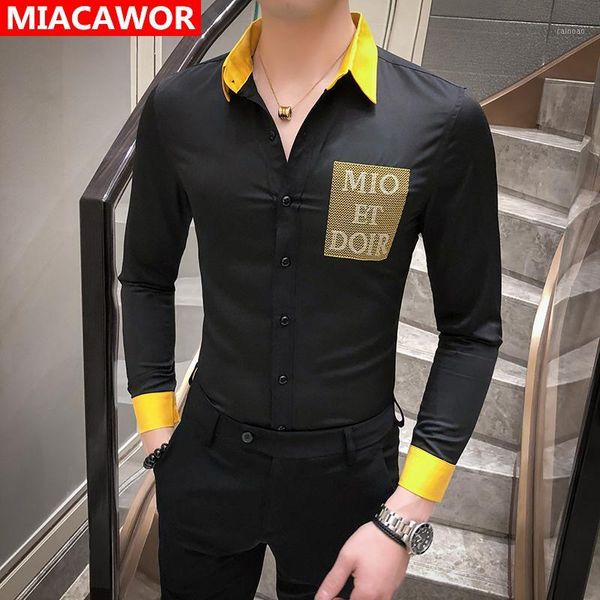

2020 new spring long sleeve shirts men designer british slim fit social shirt nightclub party casual shirt mens clothing c00061, White;black