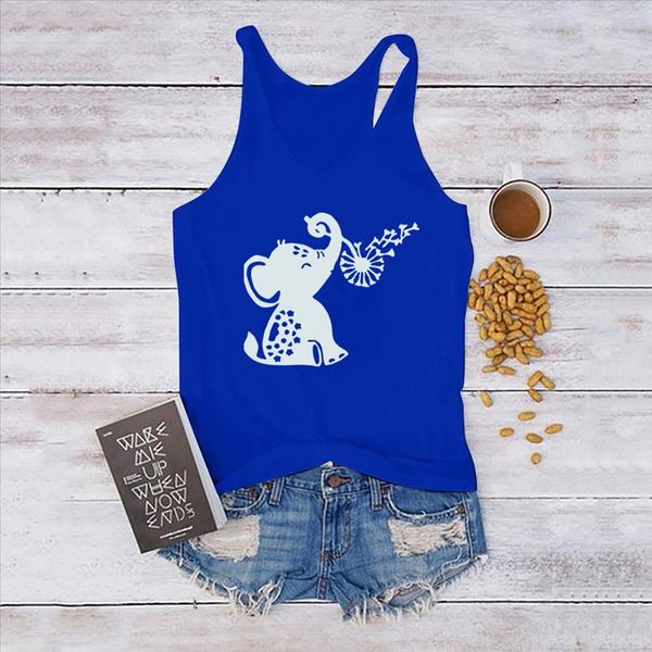 

elephant blowing dandelion printed funny tanks sleeveless women summer for women ladies casual femme feminino, White