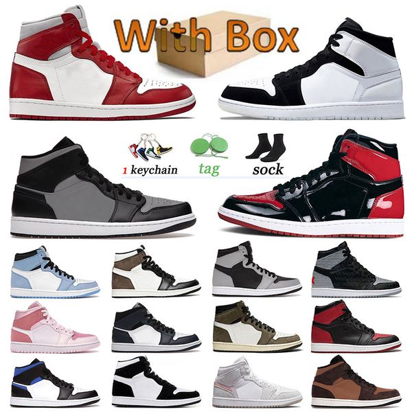 

aaa+ quality jumpman 1 basketball shoes university blue 1s sneakers mens womens trainers sports bred patent diamond shorts racer blue banned