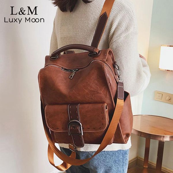 

мода pu кожаный рюкзак для женщин многофункциональный браун ретро рюкзак женский дамы мешок плеча девушки кошелек mochilas xa623h sqcwdj