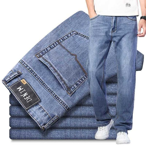 

2020 male pants summer autumn new men blue straight jeans loose straight advanced stretch business smart casual trousers1