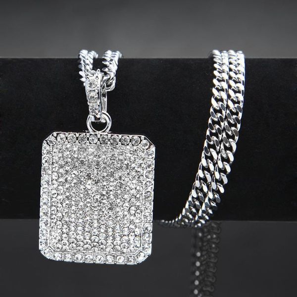 

mens hip hop full rhinestone pendant necklaces with chain fashion jewelry men cuban chain necklace h bbyifn, Silver