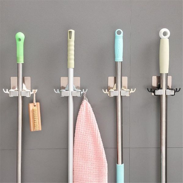 

1 pc wall mounted mop organizer holder brush broom hanger storage rack kitchen clip no nails seamless mop hook for pot