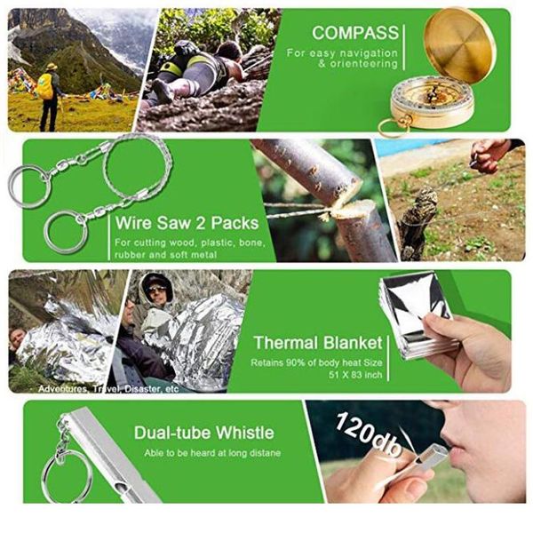 

13 in 1 outdoor emergency survival kit tactical sos, edc with flashlight compass knife laser qylfdv
