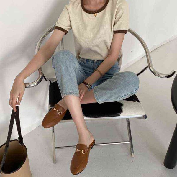 

ladies spring slippers fashion half horsebit soft leather pointed flat mules metal decorative sandals and, Black