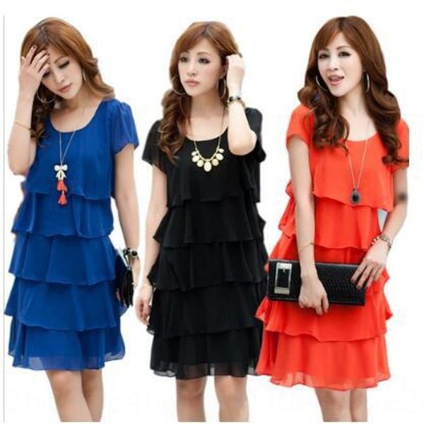 

large long skirt women's fat mm summer dress slim chiffon dress short sleeve women's long skirt akgpj, Black;gray