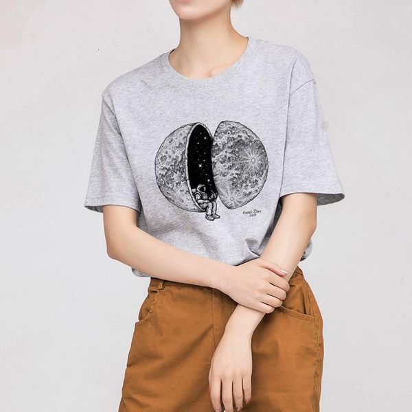 

fashion harajuku cosmic astronaut personality print female shirt new summer casual funny loose short sleeve t-shirt plus size, White