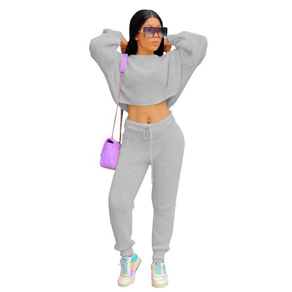 

women's tracksuits casual knitted sweaters two piece set batwing sleeve crop + long pants winter suit streetwear joggers tracksuit outf, Gray