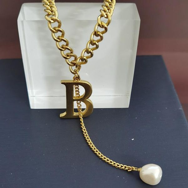 

gold-plated b letter thick necklace suitable for women's new brand necklace jewelry, Silver