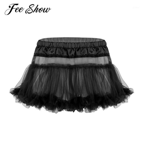 

mens sissy exotic panties satin elastic waistband frilly ruffled soft tulle layered skirt short mini tutu skirt underwear1, Black;white