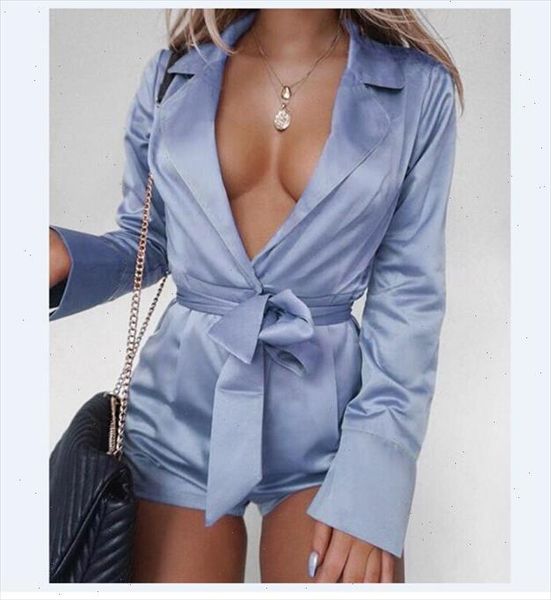 

women playsuit deep v neck long sleeve gown shorts clubwear playsuit bodycon party satin jumpsuit romper trousers, Black;white