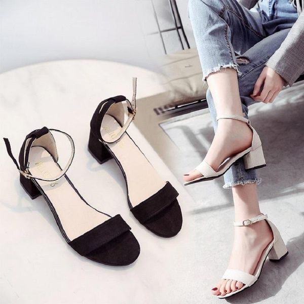 

sandals 33-45 extra large women's 2021 summer wild high-heeled shoes with a word buckle small size roman, Black