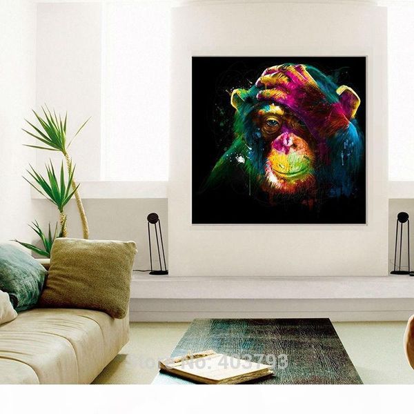 

monkey living oil painted hand painting no framed colorful year of wall for on painting animals picture art canvas modern room eflgu