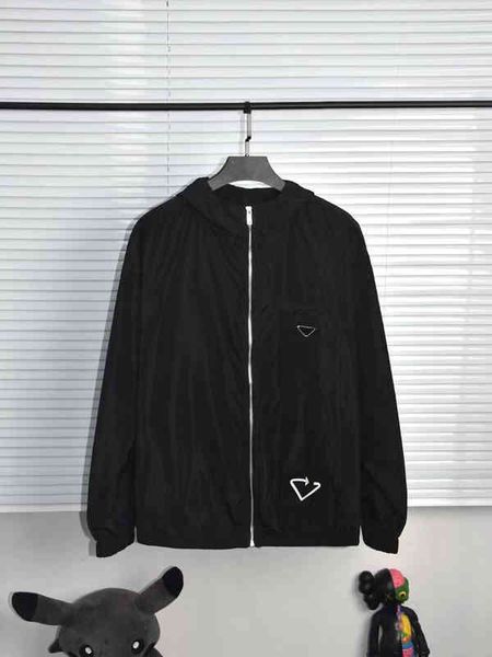 

men's jackets fashion mens hoodies work designer jacket recycled nylon material rubber letters decorated with metal triangle embroidery, Black;brown