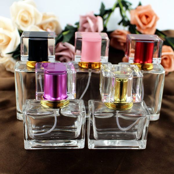 

30 / 50 ml square glass printed , transparent bottle with espray, empty perfume package, refillable