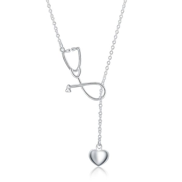 

ginstonelate charms wedding silver color women necklace doctors stethoscope lariat jewelry cute nice lady gift h bbyfck