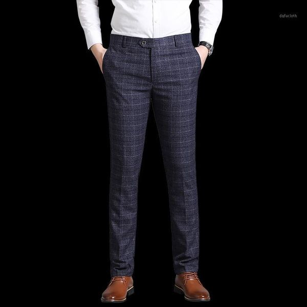 

2020 brand formal pants men business casual slim fit long trousers england classic plaid office suit pants wedding1, White;black