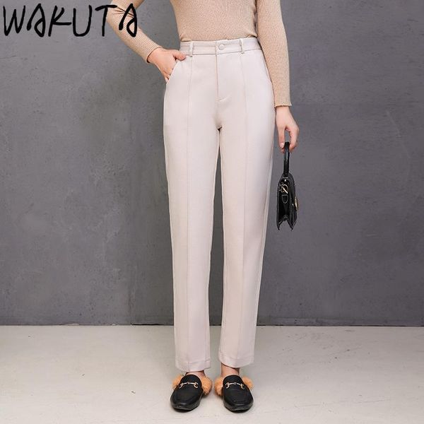 

women's pants & capris wakuta women 2021 chic fahsion casual office wear straight vintage slim high waist zipper female ankle trousers, Black;white