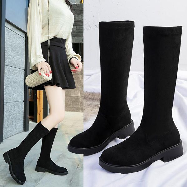 

rock shoes woman women's boots autumn winter footwear luxury designer thigh high heels high booties ladies round toe, Black