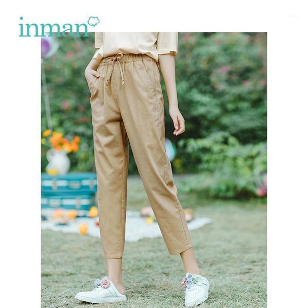 

inman summer medium waist slim retro hongkongyle all matched loose women casual capri pants1, Black;white