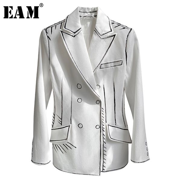 

[eam] women white pattern split joint blazer new lapel long sleeve loose fit jacket fashion tide spring autumn 2020 1x888 t200817, White;black