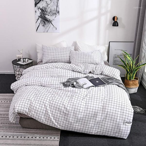 

plaid stripes comfortable polyester bedding set printing sanding duvet cover set, 1pc duvet cover + 1/2pcs pillowcases1