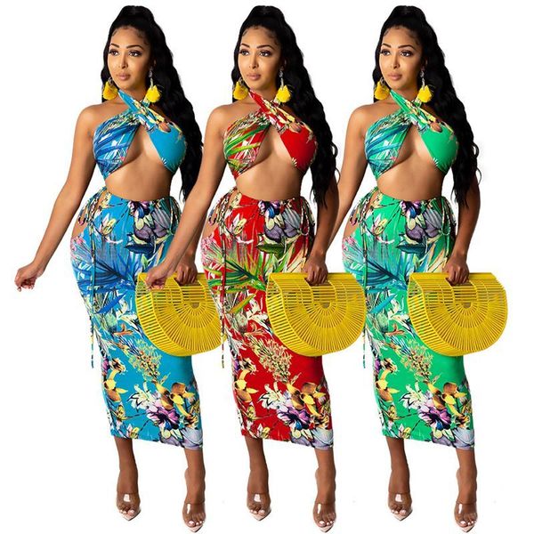 

zkyzwx fashion women summer beach bohemian printed cross no strap rope noon dress two accessories party dress, Blue;black