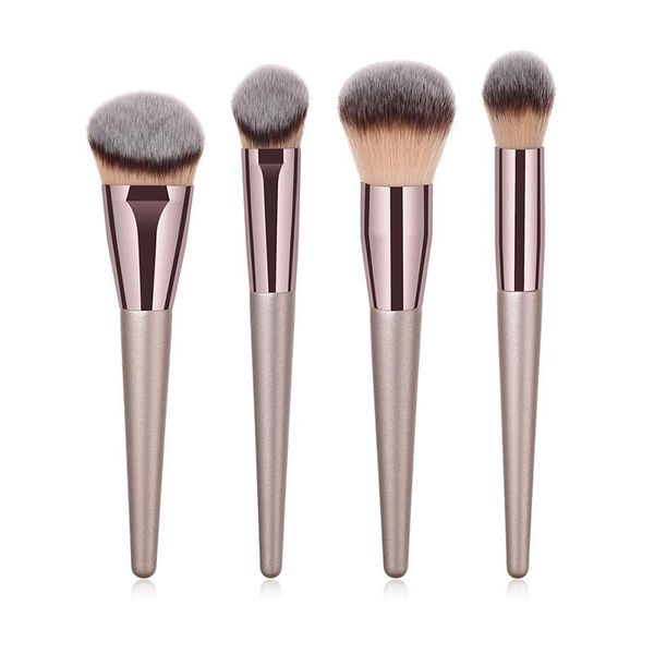 

makeup brushes 4pcs/set wooden champagne gold coffee handle mini large foundation powder cosmetics set with pvc package