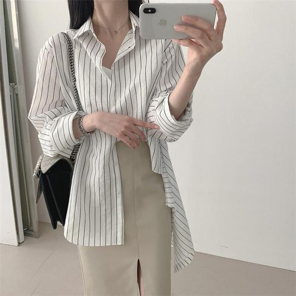 

hzirip lazy style white vintage striped irregular 2020 new full-sleeved fashion women office lady all match chic shirts