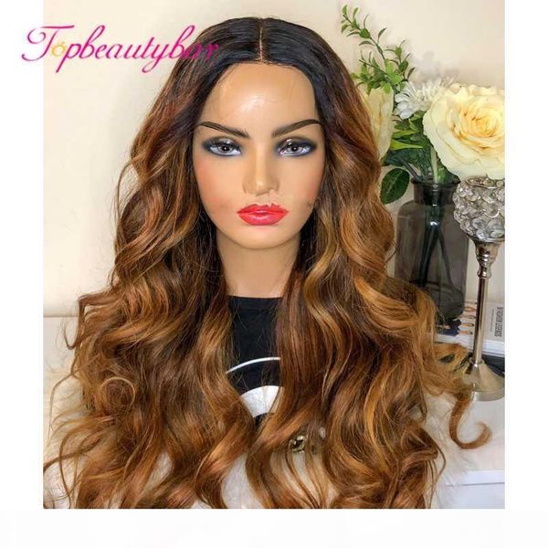 

eautybar 180 density 13x6 lace part human hair wig highlights color body wave pre plucked with baby hair bleached knots, Black;brown