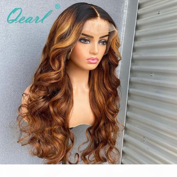 

13x4 13x6 brown blonde lace front human hair wig ombre highlights colored wigs loose wave remy hair deep long part 150% qearl, Black;brown