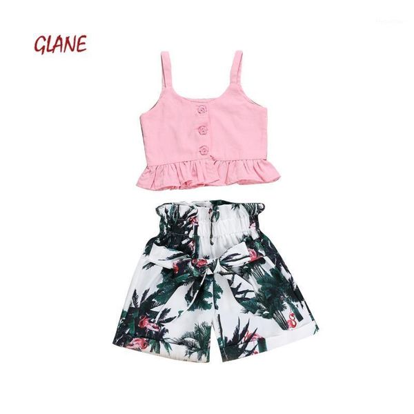

clothing sets 2-6years sling ruffle vest +printed wide lege shorts 2pcs set for toddler kids girls summer clothes1, White
