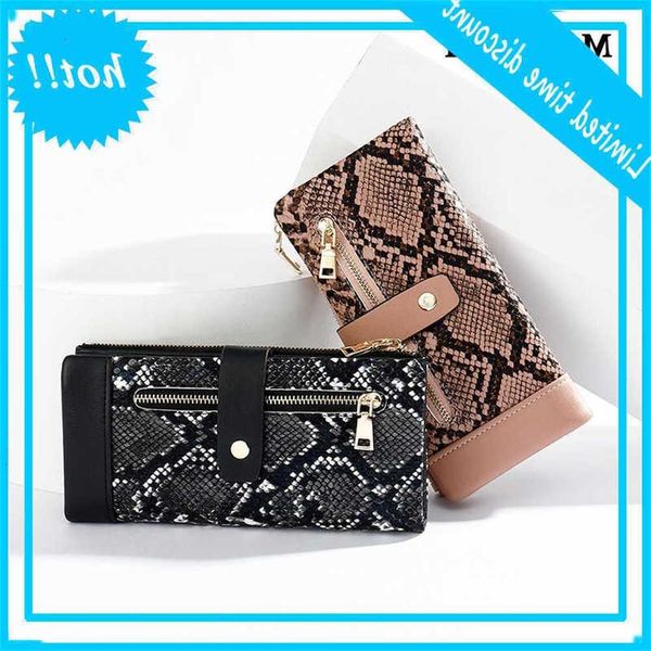 

long section clutch money bag leather fashion snake texture card package women large capacity wallet, Red;black