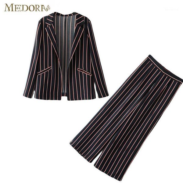 

women's blazer suit pant 2017 autumn new fashion vintage contract color striped printing open stitch two pcs pants and suits1, White;black
