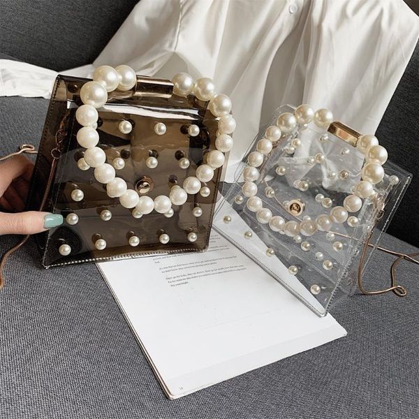 

clear transparent pvc shoulder bags fashion girl pearl crossbody bags for women waterproof messenger sac a main femme bag #yl5