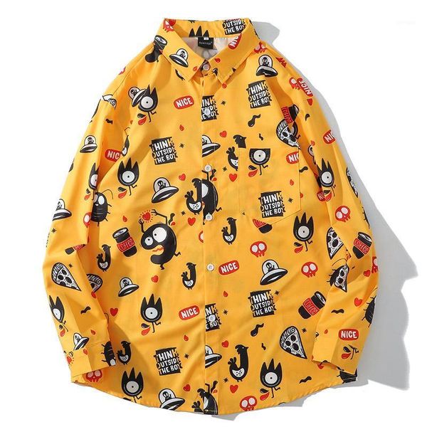 

cute funny ghost graphic casual baggy harajuku bermuda beach long sleeve hip hop style men streetwear shirt1, White;black