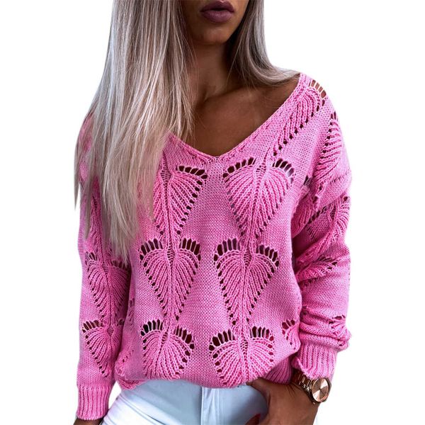 

hollow women's long sleeve knitwear casual pullover autumn winter outfits women clothing v neck sweater female, White;black