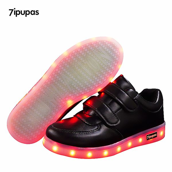 

7ipupas children luminous boy girls sport running shoe baby glowing lights fashion toddler little kid led sneakers, Black;red