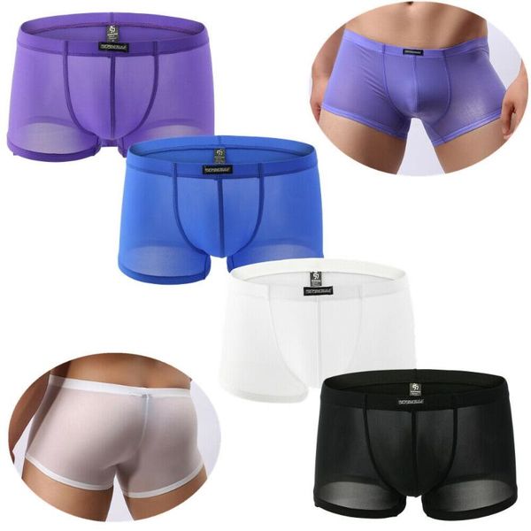 

4/1pcs ice silk men underwear seamless transparent boxer shorts thin stretchy sheer breathable comfortable panties underpants, Black;white