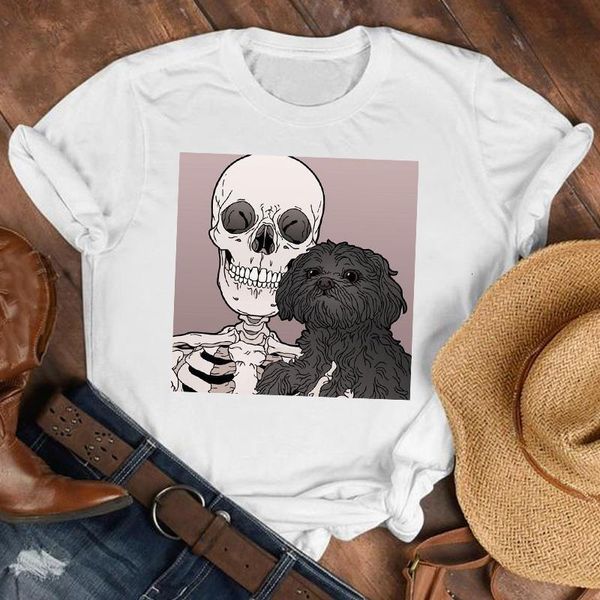 

women lady printed skull cartoon funny 90s short sleeve shirt clothes tshirt female print t tee womens graphic t-shirt, White