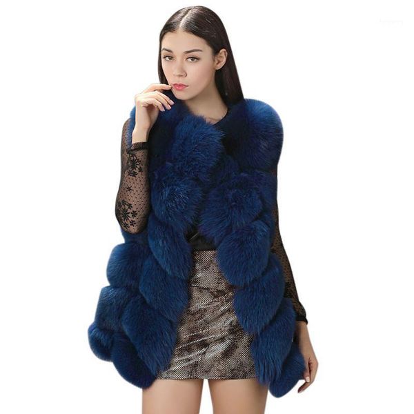 

women winter sleeveless thick warm faux fur slim with fur trim natural color open stitch lady plus size1, Black