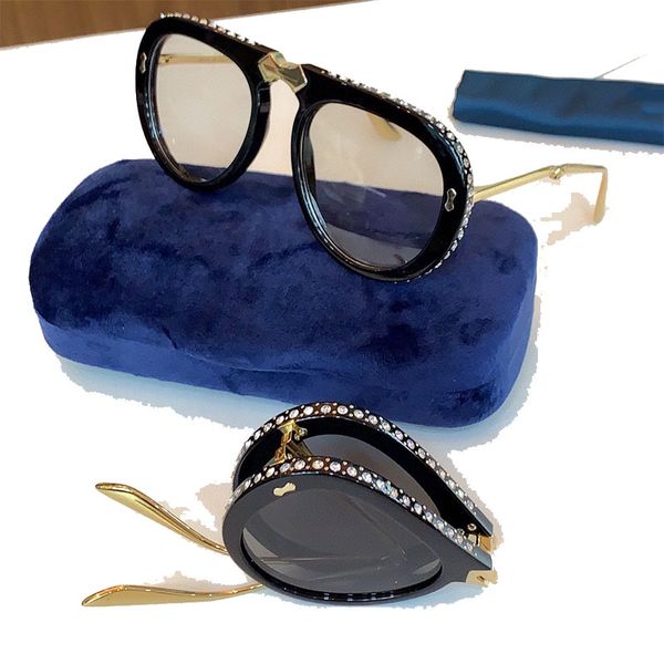 Occhiali da sole firmati con montatura rotonda pieghevole design decorativo a diamante 0307 occhiali da sole da donna da uomo Scatola originale UV