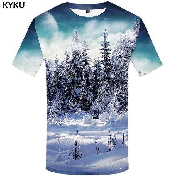 

brand forest t shirt men snow t-shirts 3d moon tshirt printed shirt print anime clothes mens clothing punk rock, White;black