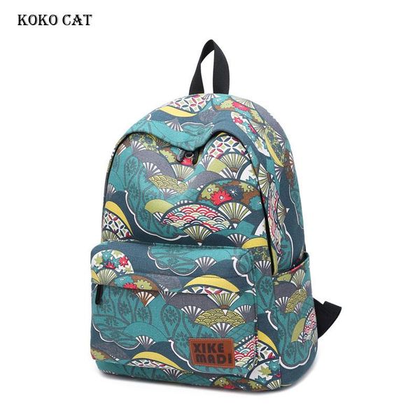 

classic fan-shaped printed travel backpack for women teenager girl canvas schoolbags fashion large capacity shopping rucksack