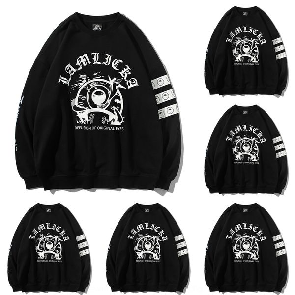 

autumn new fashion brand eye print round neck pullover long sleeve fashionable men's loose casual pullover sweater with pure cotton bac, Black